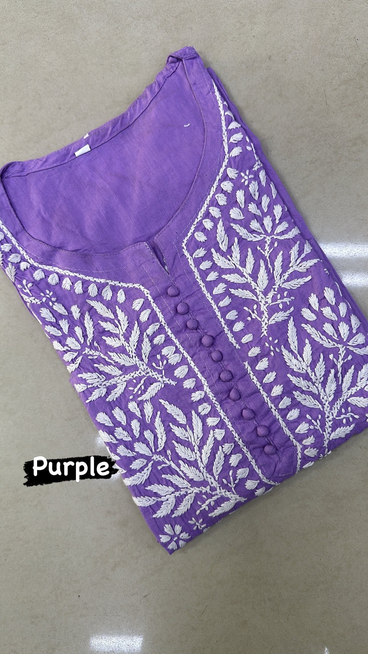 Purple Chikankari Floral embroidered Work Kurti