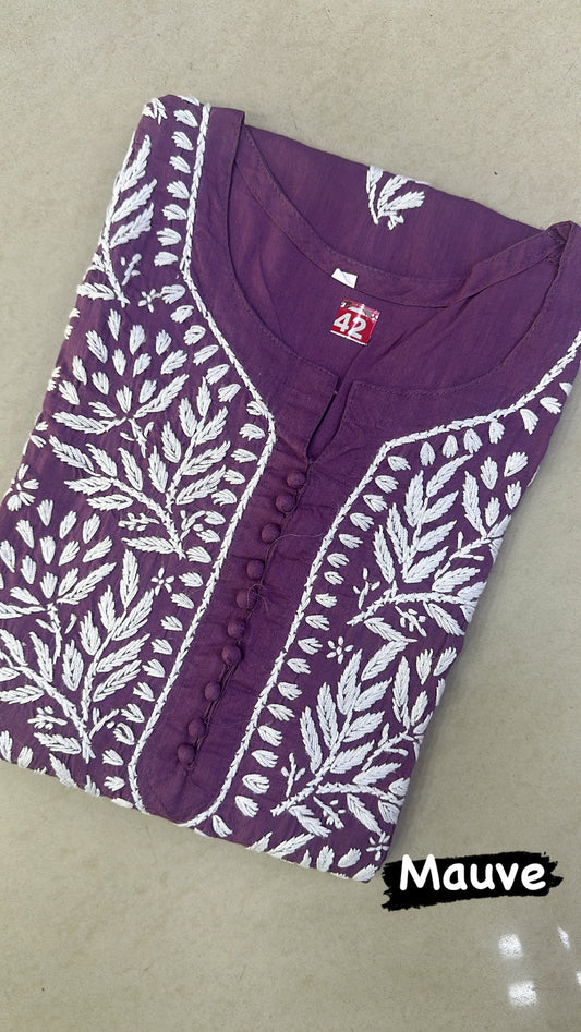 Mauve Chikankari Floral embroidered Work Kurti