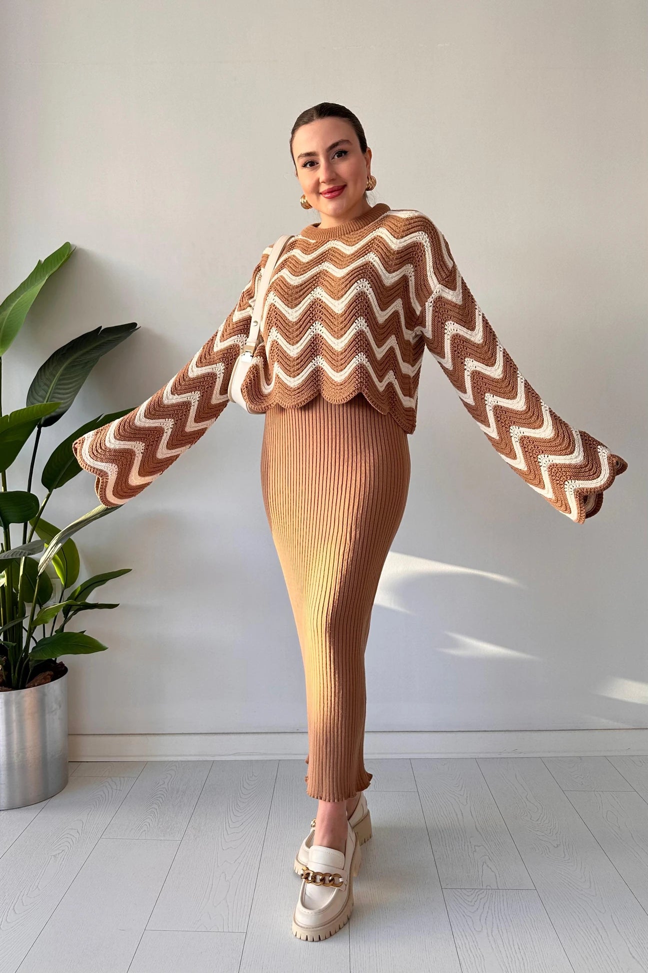 Wave Knitted Two Piece Dress