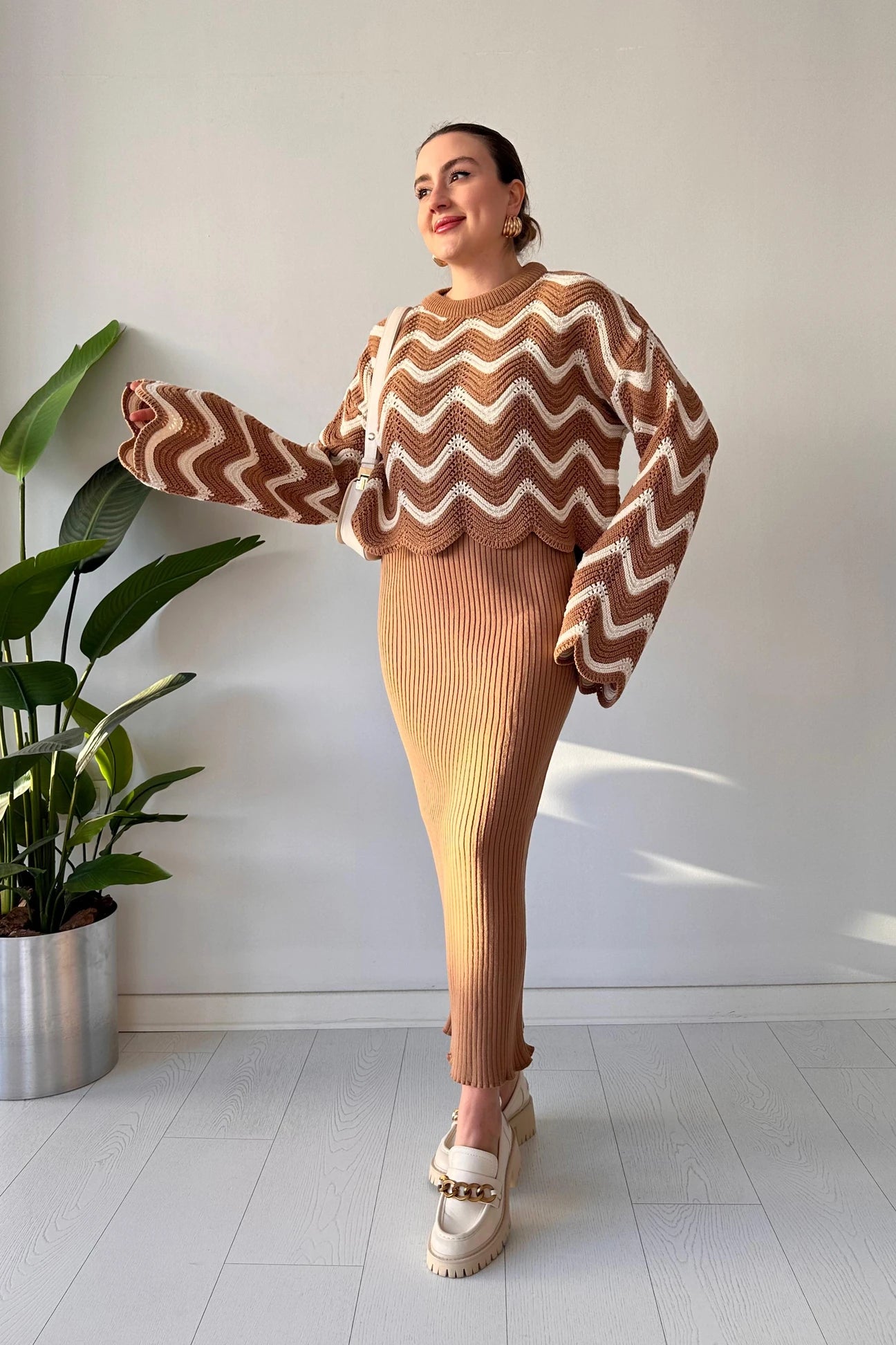 Wave Knitted Two Piece Dress