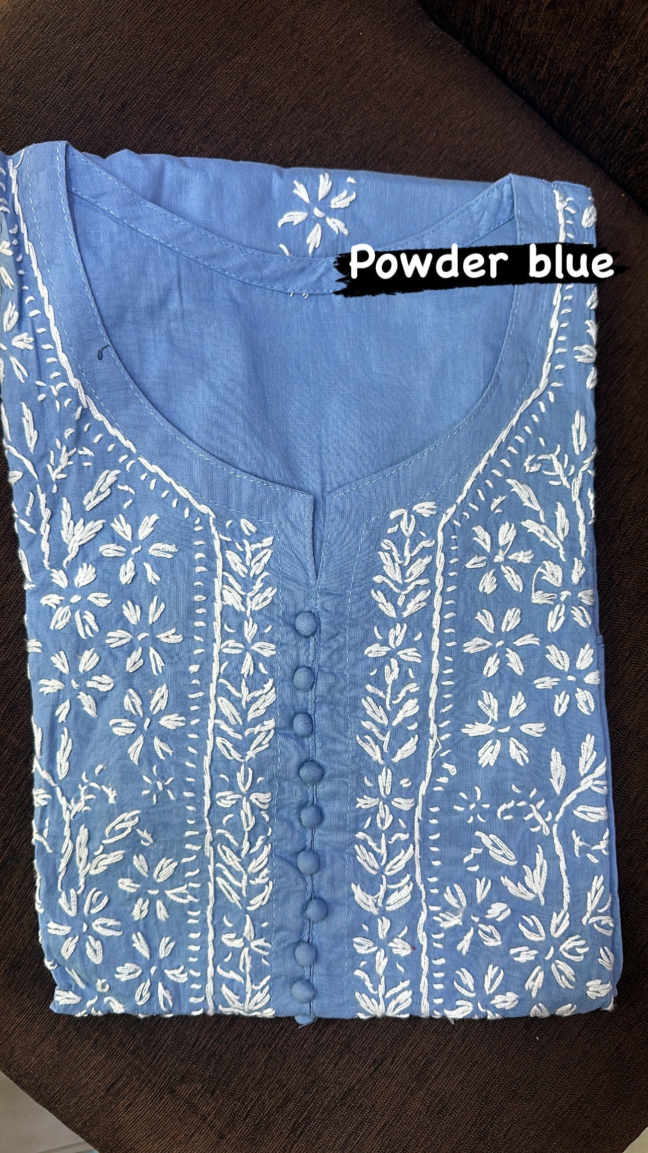 Powder blue Chikankari Floral embroidered Work Kurti