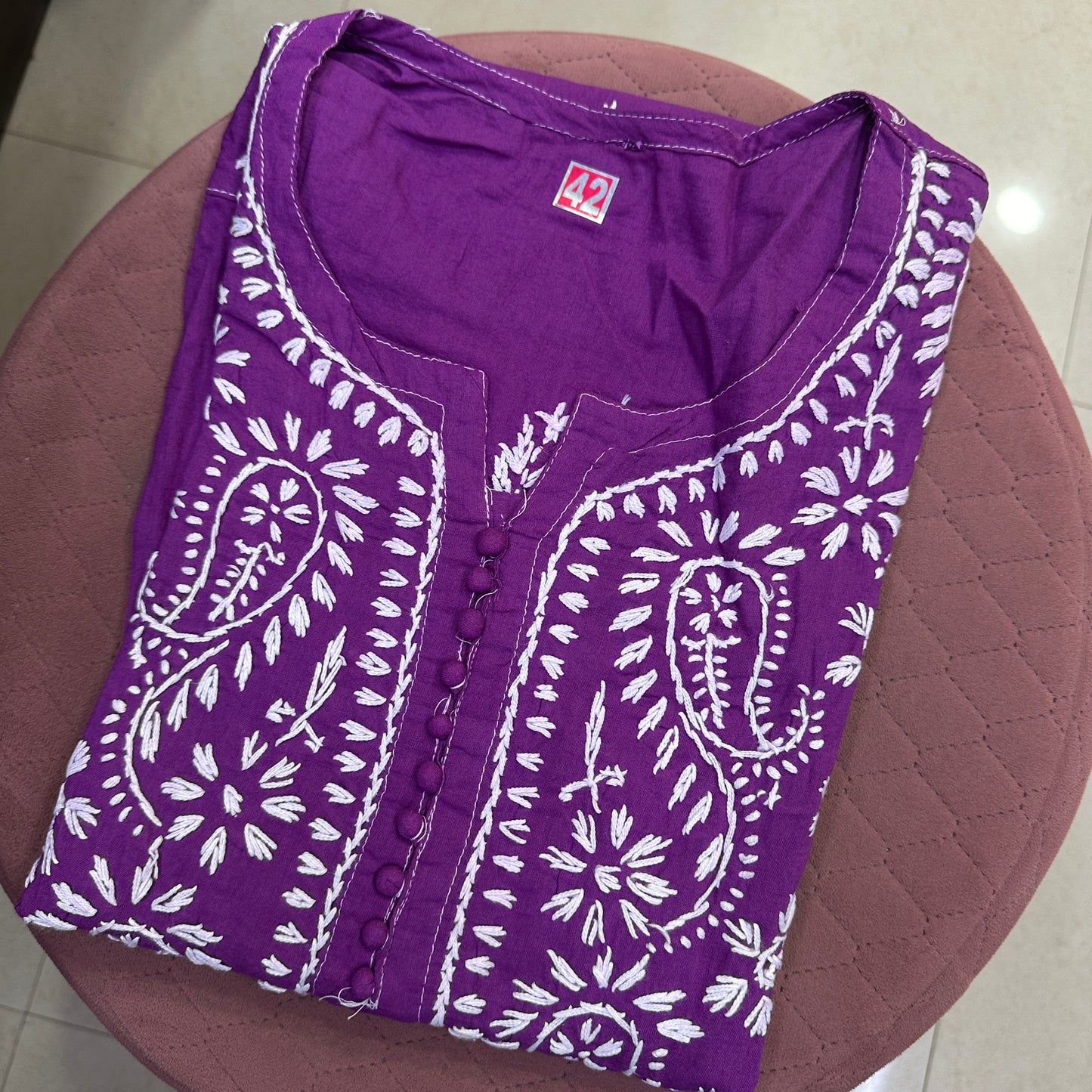 Dark purple floral embroidered chikankari kurti