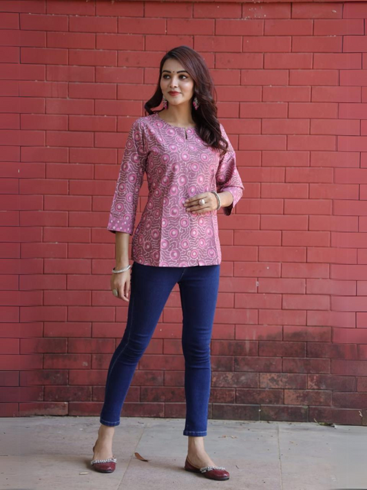 Rose handblock print short kurta